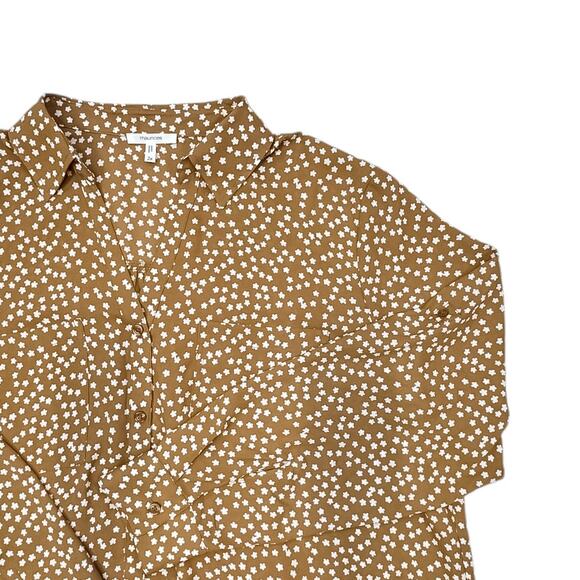 Maurices 2X Brown Floral Button Front Blouse - Plus Size - Picture 5 of 8